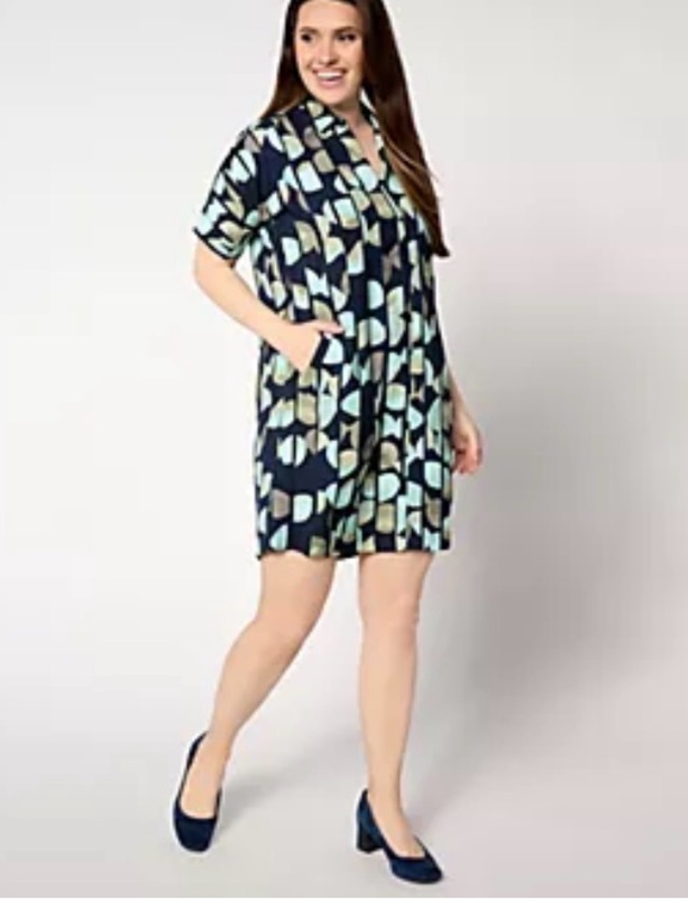 NIC + ZOE Devon Shirt Dress | Circle Sequence Aqua Multi | Size Medium